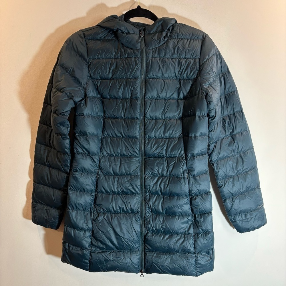 EDDIE BAUER Sz XS CirrusLite Grey Goose Down Slim Puffer Coat Hooded Parka NEW - Picture 2 of 15